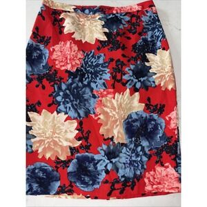 Talbots Red Blue Floral Pencil Skirt Womens 4 Tencil‎ Cotton Lined